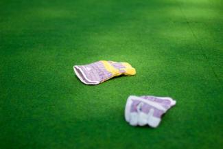 pair of purple-and-white gloves on green grass lawn by Mihály Köles courtesy of Unsplash.